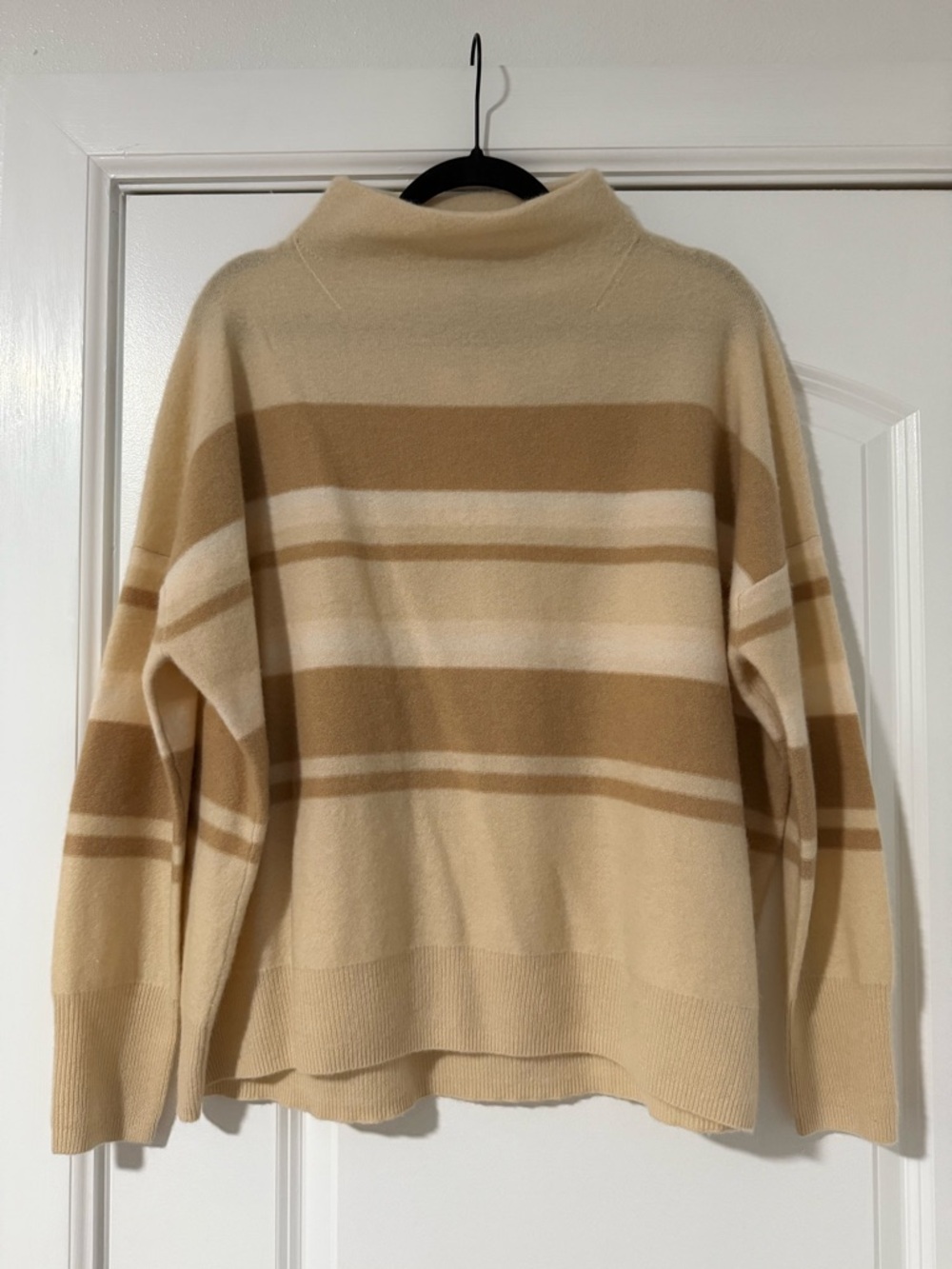 VINCE SIZE M 100% BOILED CASHMERE FUNNEL NECK Striped Knit Sweater WITH TAGS
